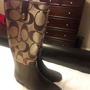 Brown coach rain boots